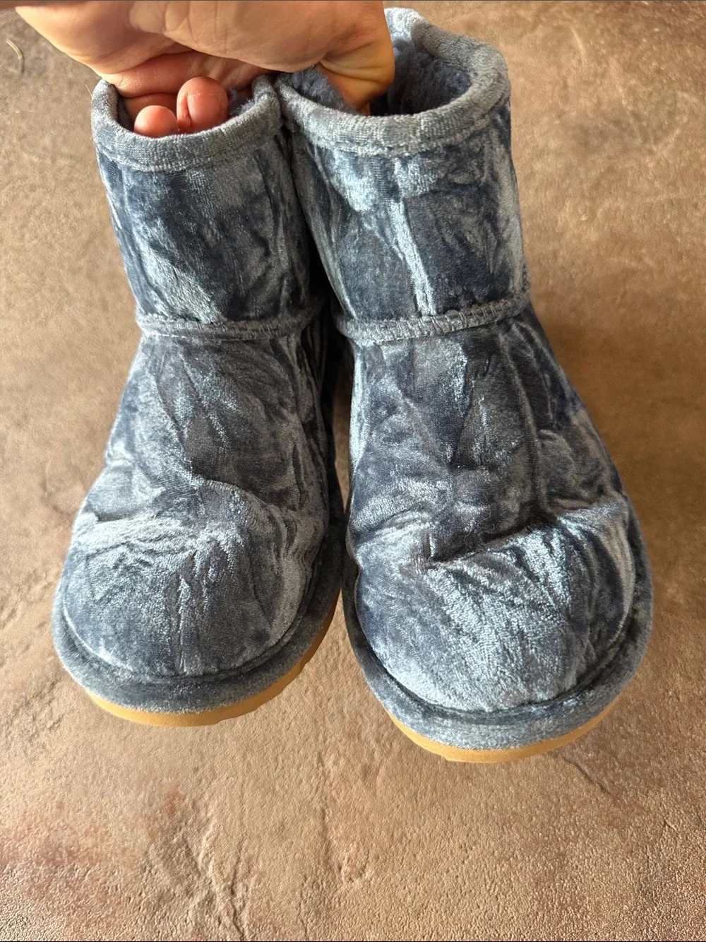 UGG Plush Short Boot Slippers in Slate Blue Velvet